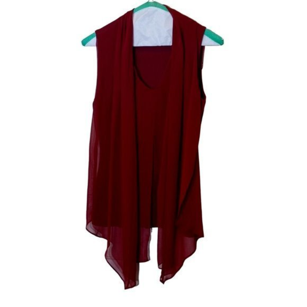 Women's Vince Camuto Sleeveless‎ With Sheer Overlay Size Xs Maroon / Burgundy